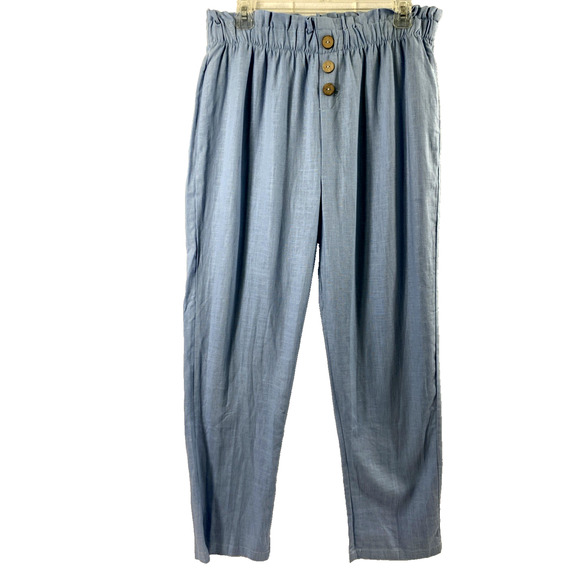 Como Vintage Pants - Como Vintage Pants‎ Womens Large Linen Blend Light Blue High Waist Coastal